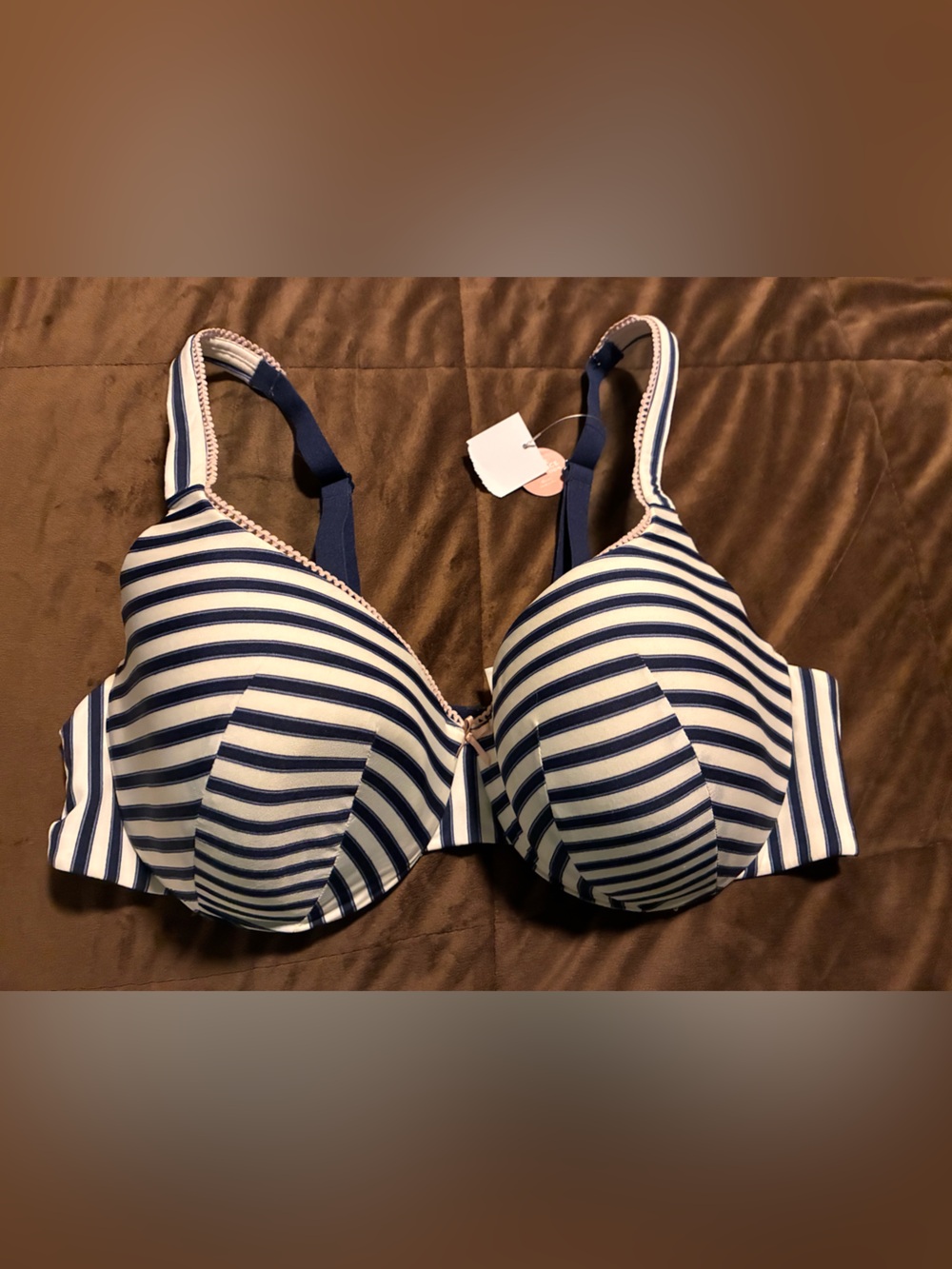 Cacique Navy & White Striped True Embrace Smooth Demi, size 42D, new with tags